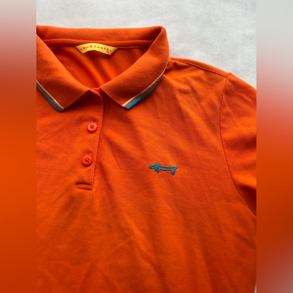 Louis Castel Women Orange Short Sleeve Polo Button Golf Shirt Size 95 US Medium